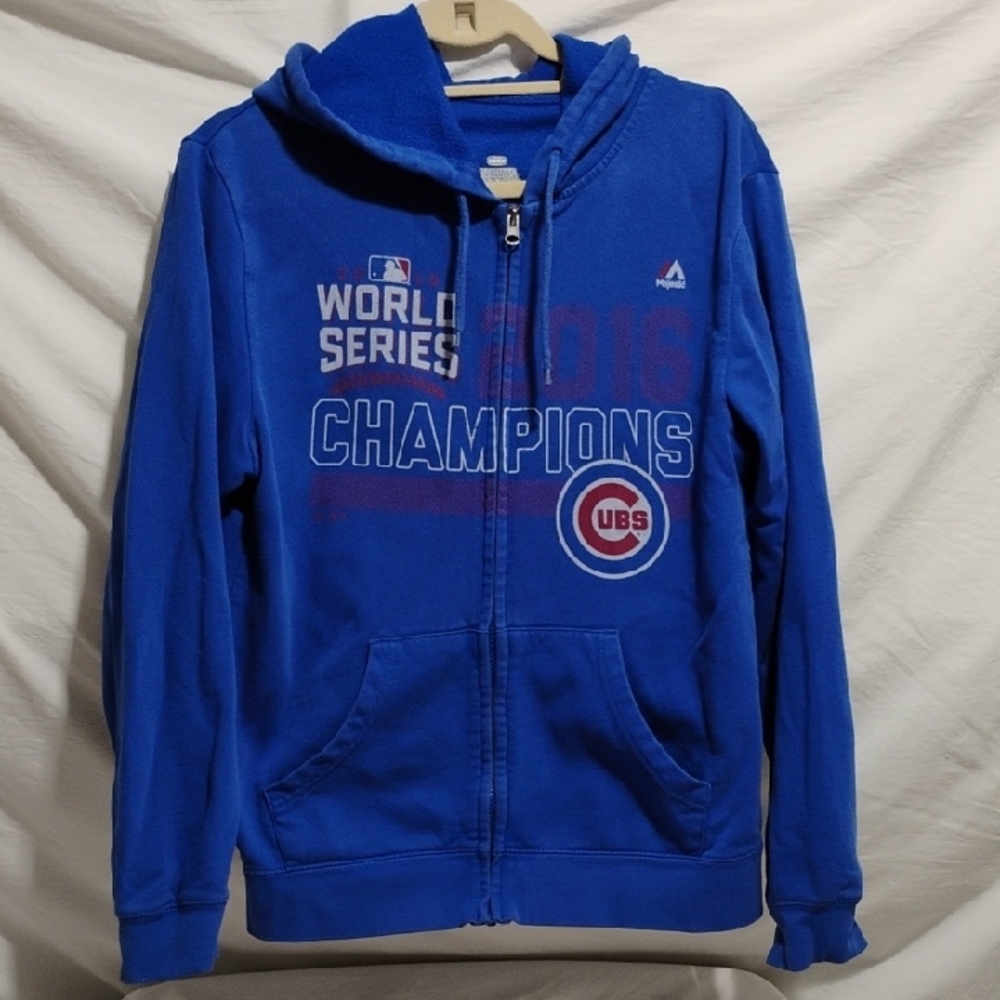 (BX16) Majestic Cubs Blue 2016 World Series Champions Zip Up Jacket W Hood